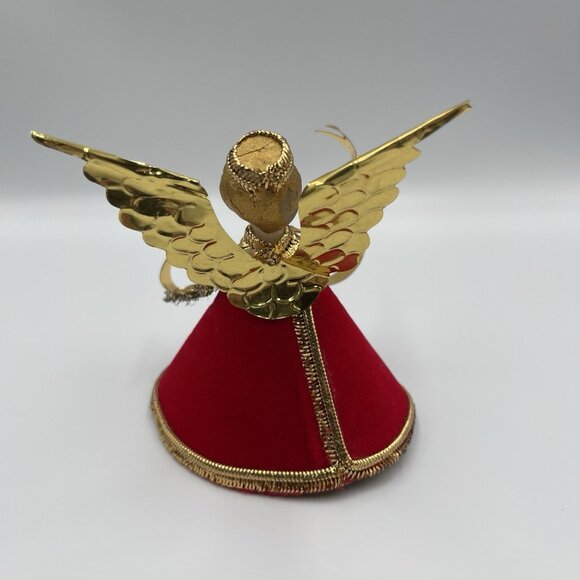 Vintage Koestel Wax Angel Figure in Red Velvet w/ Gold Wings Holding Banner 3.5" - Picture 3 of 9